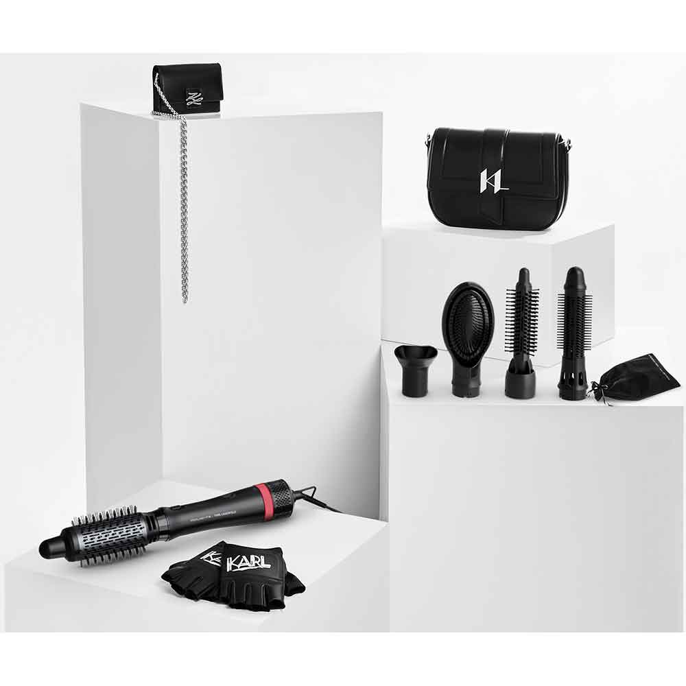 Perie rotativa ROWENTA X Karl Lagerfeld CF634LF0, 800W, 3 viteze, 2 trepte temperatura, Invelis Keratina, negru-rosu