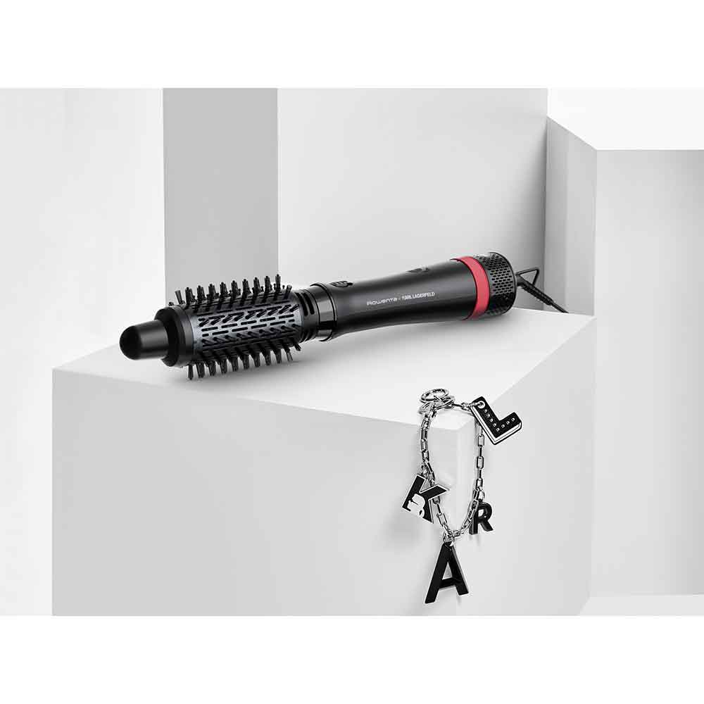 Perie rotativa ROWENTA X Karl Lagerfeld CF634LF0, 800W, 3 viteze, 2 trepte temperatura, Invelis Keratina, negru-rosu
