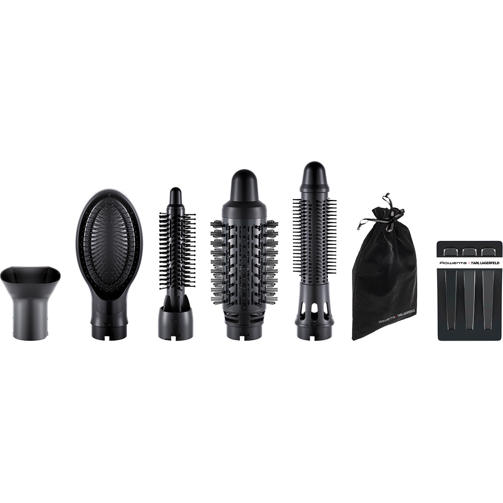 Perie cu aer cald ROWENTA X Karl Lagerfeld Express Style CF635LF0, 800W, 3 viteze, 3 trepte temperatura, Invelis Keratina, negru-rosu