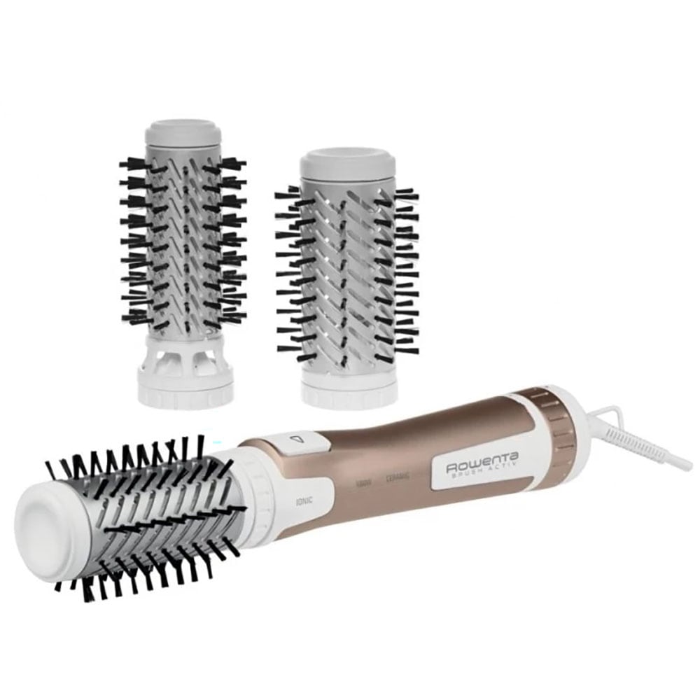 Perie rotativa ROWENTA Brush Activ Compact CF9520F0, 1000W, 2 viteze, 2 trepte temperatura, Invelis Ceramic, alb-auriu