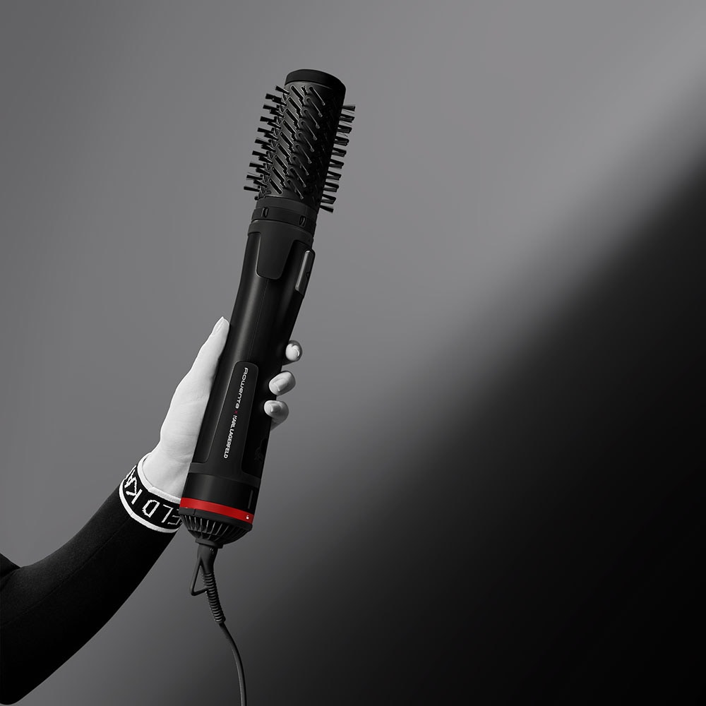 Perie rotativa ROWENTA X Karl Lagerfeld CF952LF0, 1000W, 2 viteze, 2 trepte temperatura, Invelis Keratina, negru-rosu