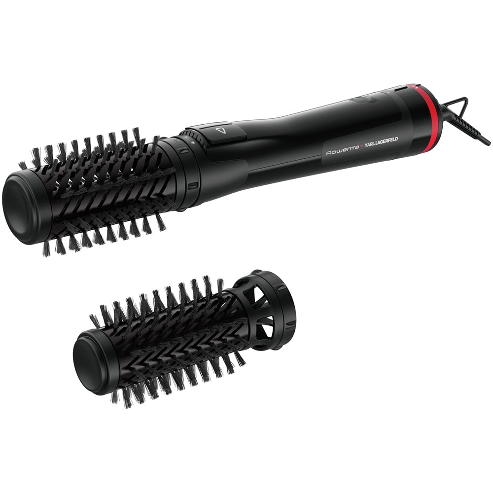 Perie rotativa ROWENTA X Karl Lagerfeld CF952LF0, 1000W, 2 viteze, 2 trepte temperatura, Invelis Keratina, negru-rosu