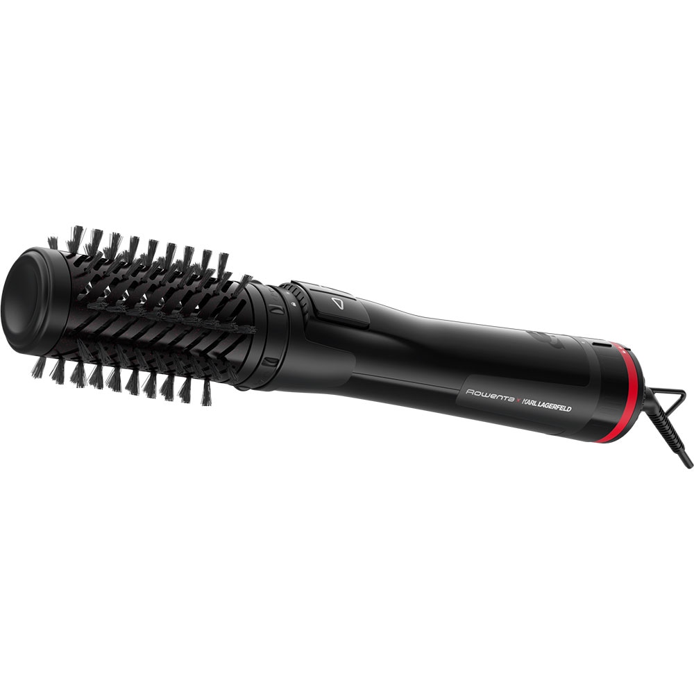 Perie rotativa ROWENTA X Karl Lagerfeld CF952LF0, 1000W, 2 viteze, 2 trepte temperatura, Invelis Keratina, negru-rosu