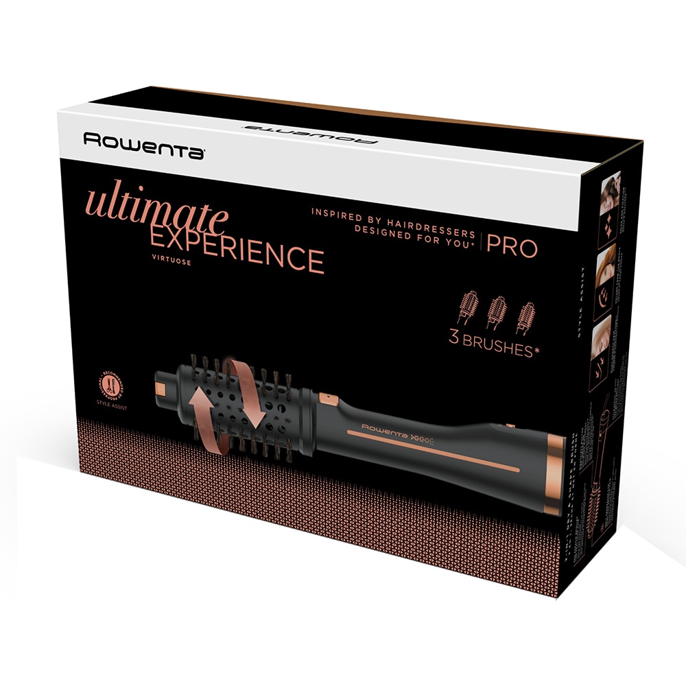 Perie rotativa ROWENTA Ultimate Experience Virtuose CF9625F0, 750W, 3 viteze, 2 trepte temperatura, Invelis Ceramic, negru-maro