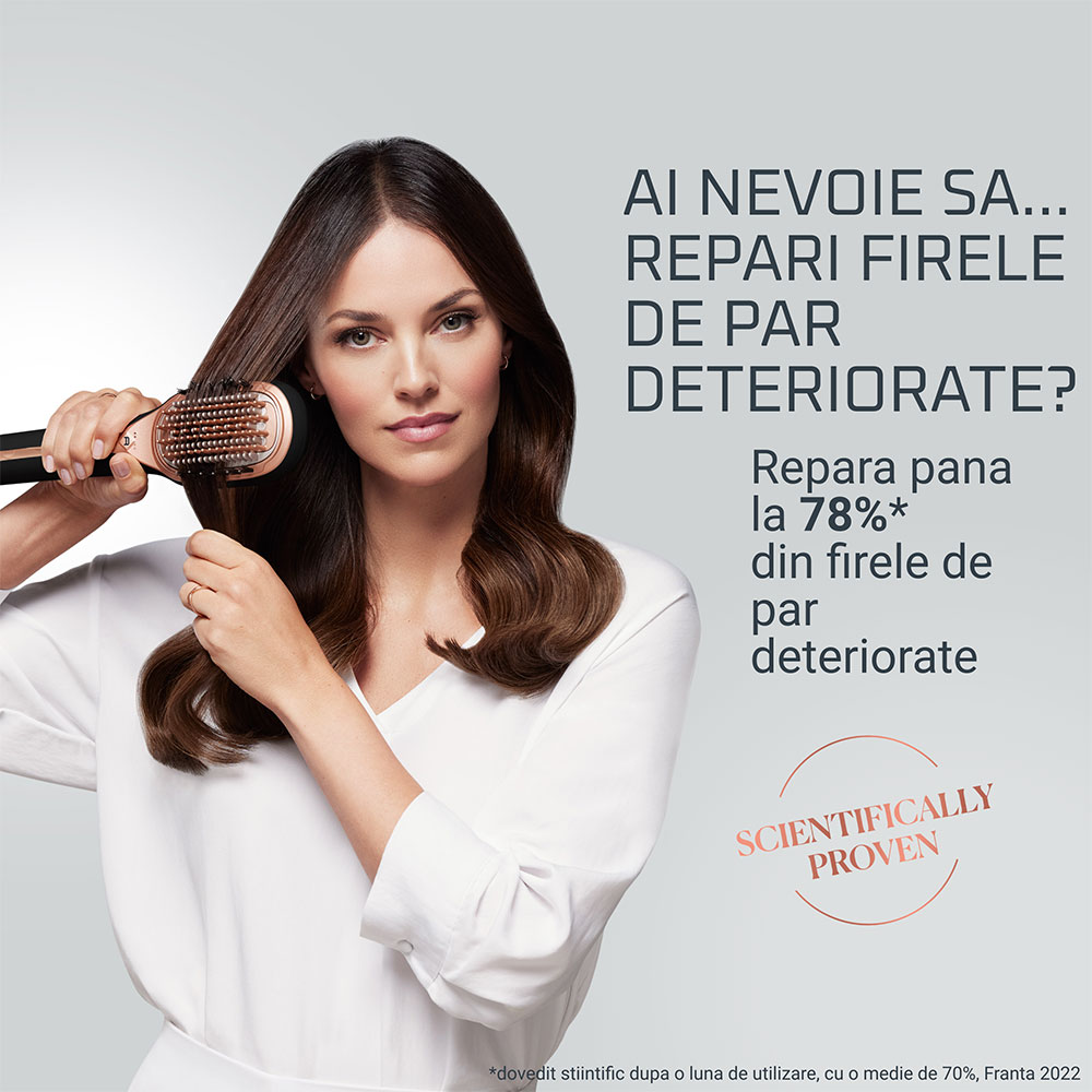 Perie reparatoare ROWENTA Hair Therapist CF9940F0, 165W, Invelis Keratina, negru-maro