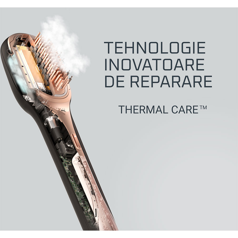 Perie reparatoare ROWENTA Hair Therapist CF9940F0, 165W, Invelis Keratina, negru-maro