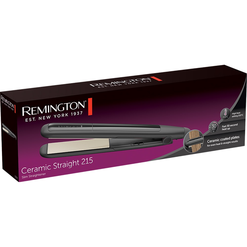 Placa de indreptat parul REMINGTON Straight S1370, 215 grade, LED, invelis ceramic, negru