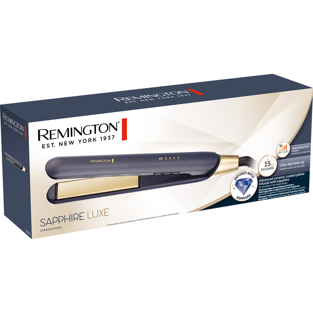 Placa de indreptat parul REMINGTON Sapphire Luxe S5805, 230 grade, invelis ceramic, albastru