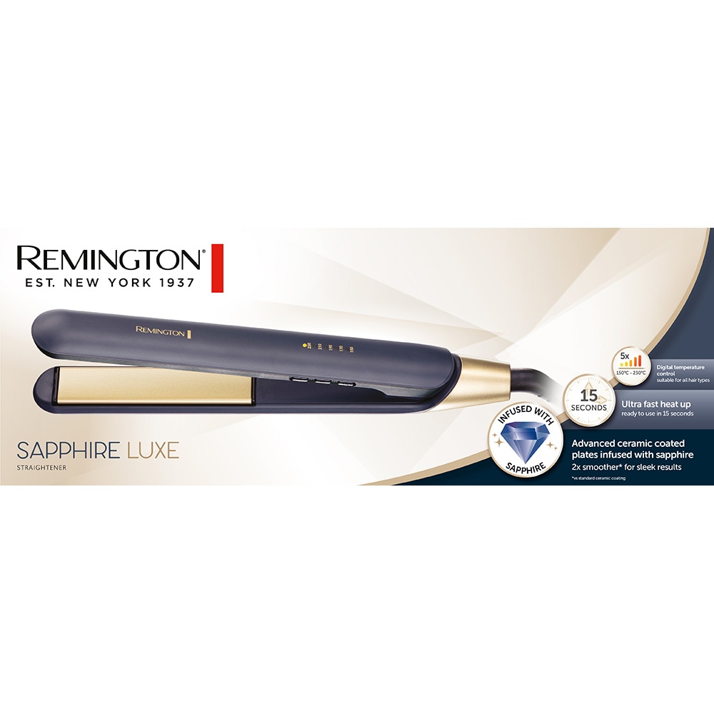 Placa de indreptat parul REMINGTON Sapphire Luxe S5805, 230 grade, invelis ceramic, albastru