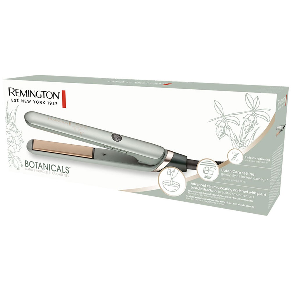 Placa de indreptat parul REMINGTON Botanicals S5860, 230 grade, LCD, invelis ceramic, verde fosforescent