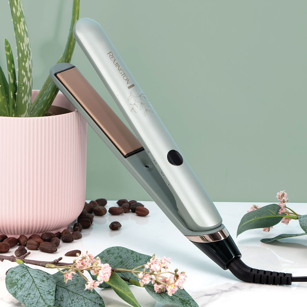Placa de indreptat parul REMINGTON Botanicals S5860, 230 grade, LCD, invelis ceramic, verde fosforescent