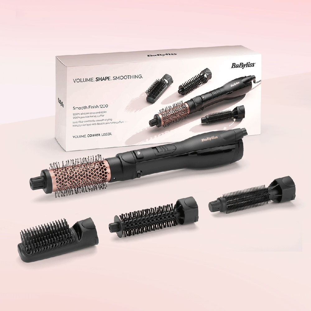 Perie cu aer cald BABYLISS AS122E Smooth Finish, 1200W, 3 trepte de temperatura, invelis ceramic, negru