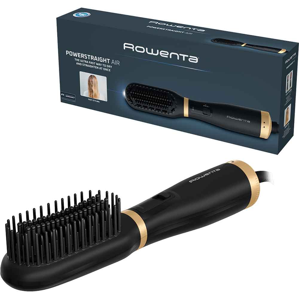 Perie cu aer cald ROWENTA Powerstraight UB5920F0, 500W, 3 trepte de temperatura, Invelis Ceramic, negru-auriu