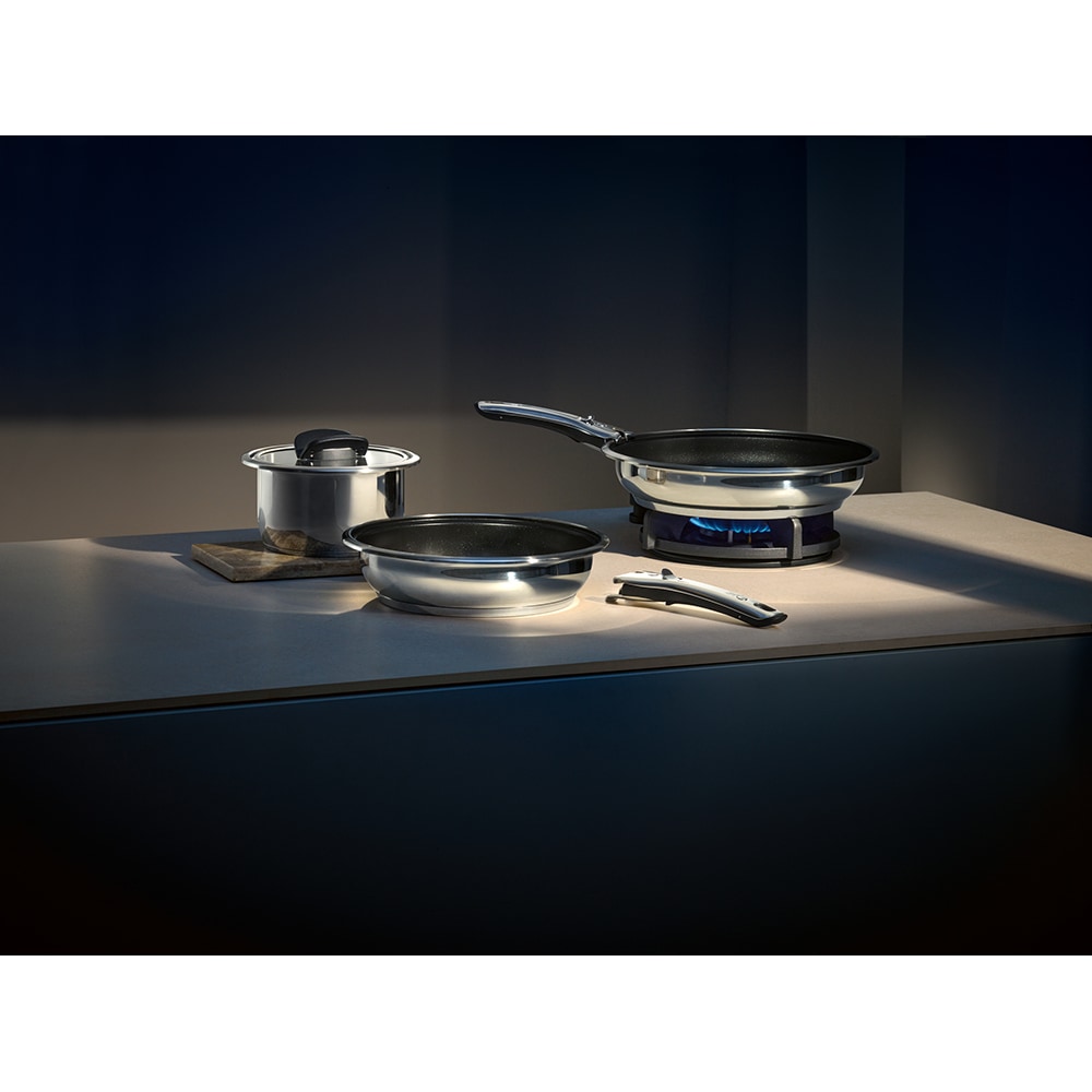 Set 4 piese de gatit WMF Click & Serve 795076820, baza TransTherm, inox, argintiu