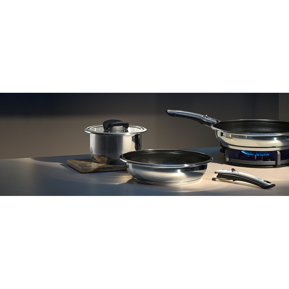 Set 4 piese de gatit WMF Click & Serve 795076820, baza TransTherm, inox, argintiu