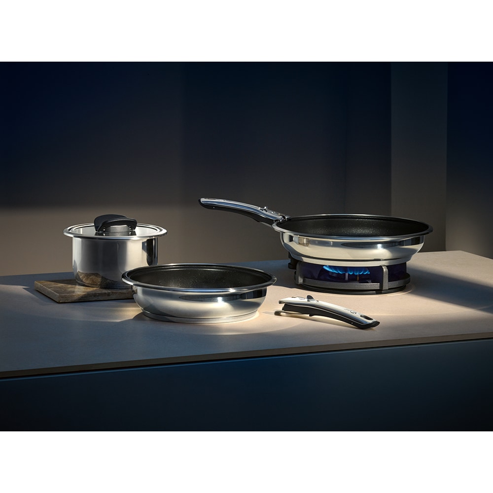 Set 4 piese de gatit WMF Click & Serve 795076820, baza TransTherm, inox, argintiu