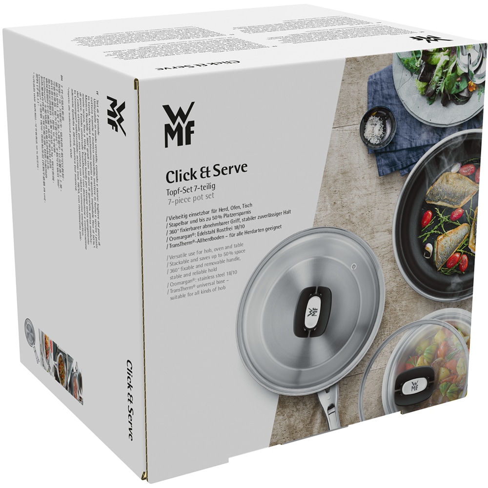 Set 4 piese de gatit WMF Click & Serve 795076820, baza TransTherm, inox, argintiu