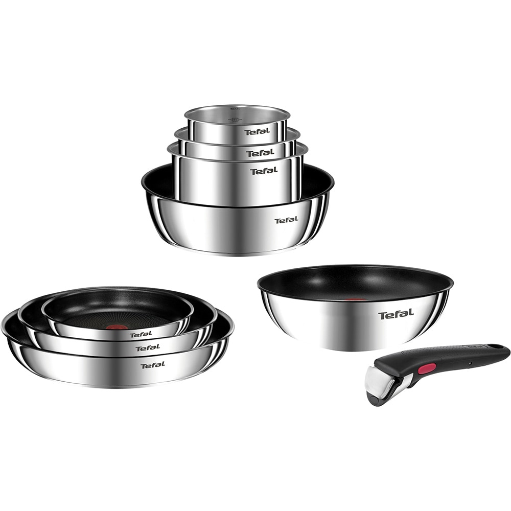 Set vase TEFAL Ingenio L897SB74, 11 piese, 16-28cm,  inox, argintiu