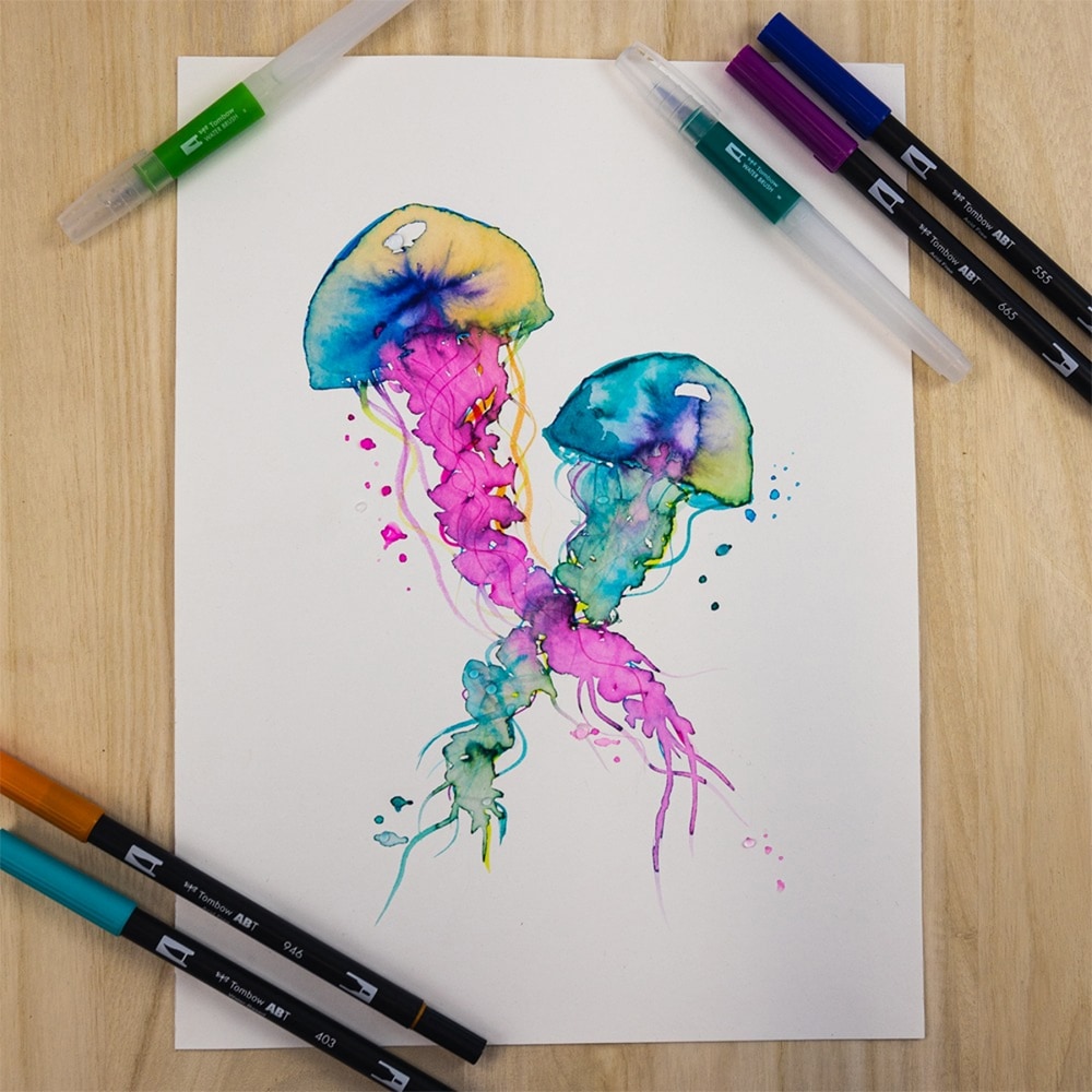 Set marker TOMBOW Watercoloring, 0.3-0.8 mm, 7 culori