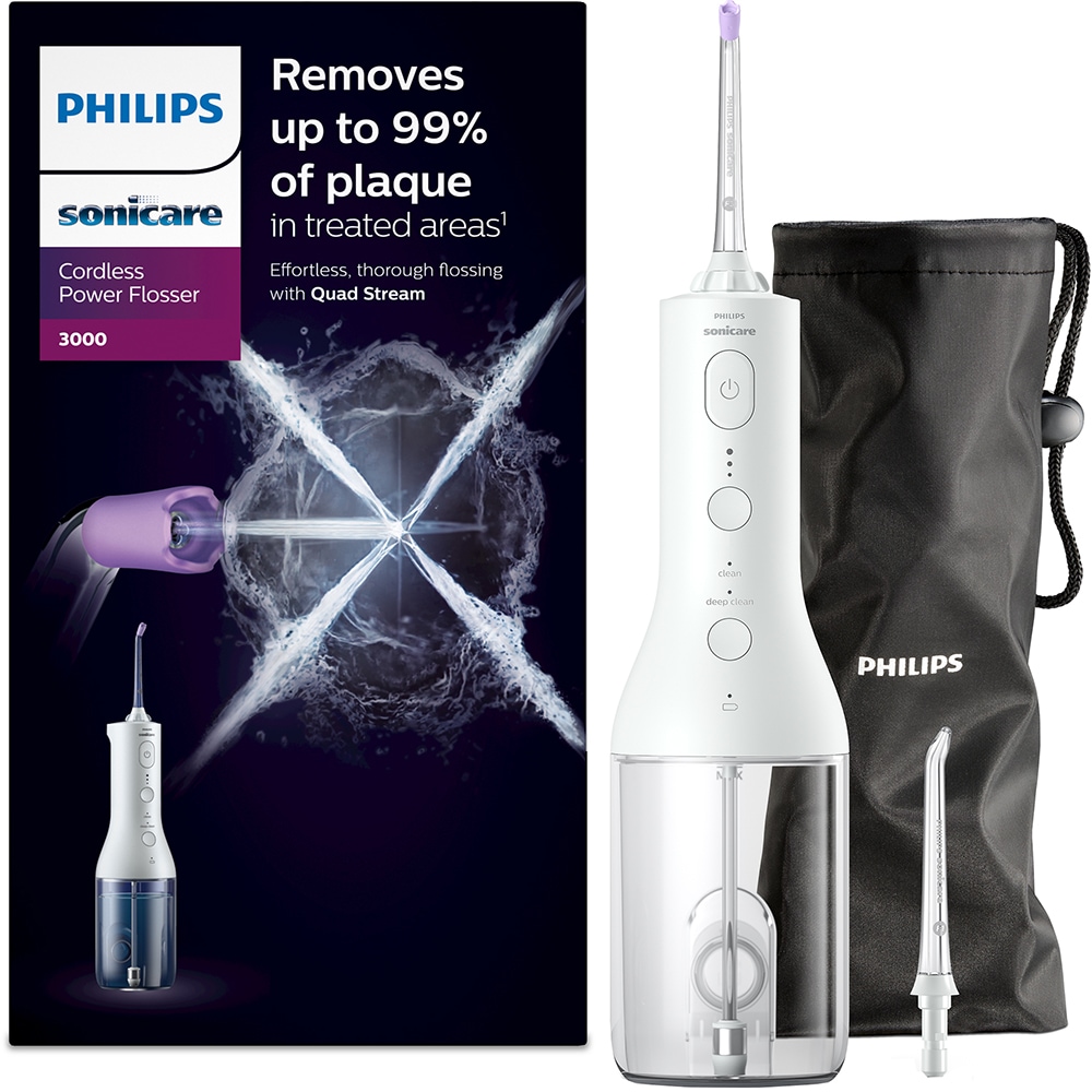Irigator bucal PHILIPS Sonicare Cordless Power Flosser 3000 HX3826/31, 2 capete, alb