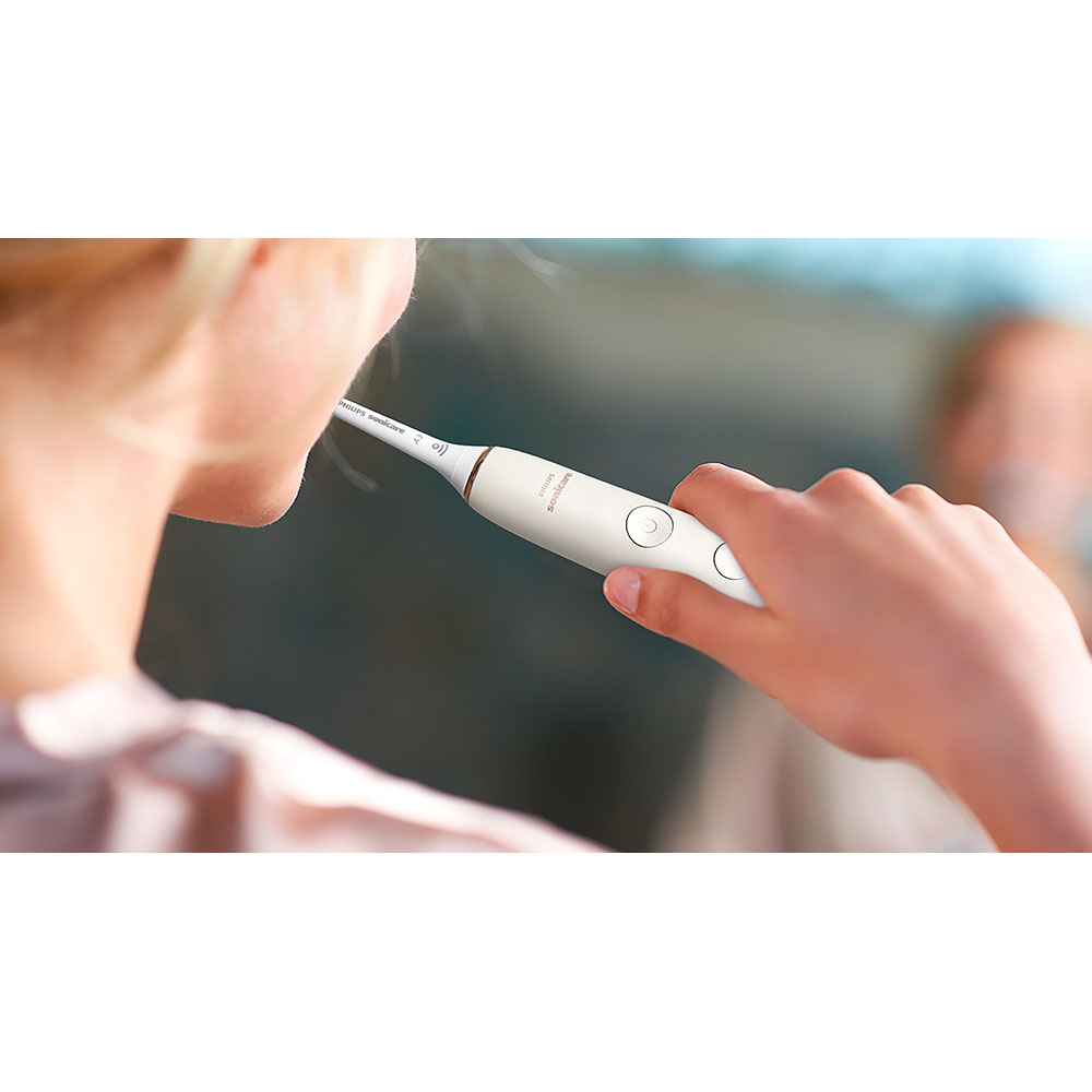 Set 2 Periute de dinti electrice PHILIPS Sonicare Diamond Clean HX9914/69, 62000 miscari/min, Curatare 3D, 4 programe, 2 capete, alb/negru