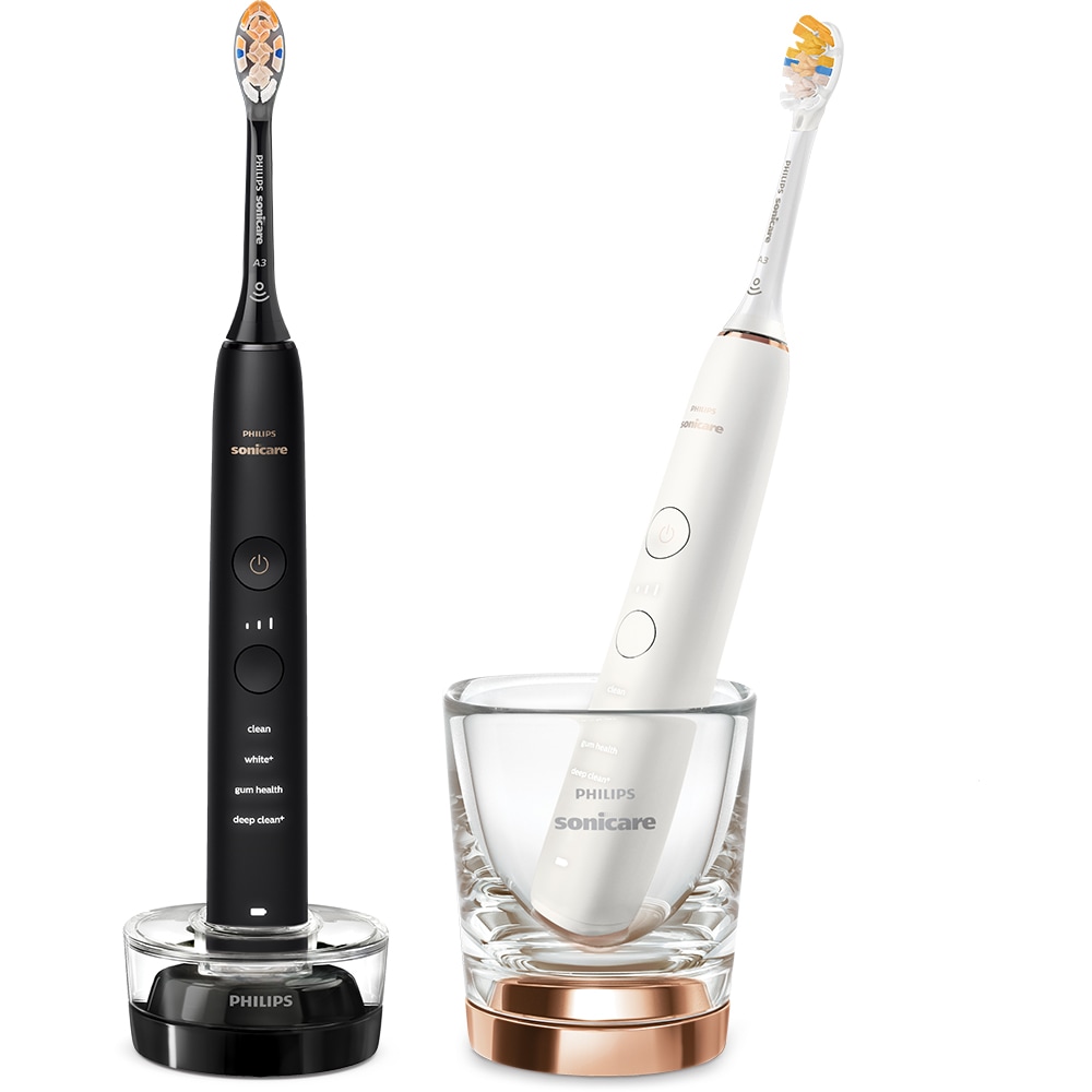 Set 2 Periute de dinti electrice PHILIPS Sonicare Diamond Clean HX9914/69, 62000 miscari/min, Curatare 3D, 4 programe, 2 capete, alb/negru