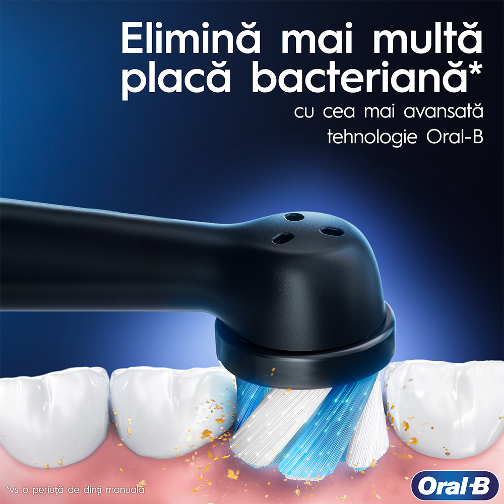 Periuta de dinti electrica ORAL-B IO3, 8800 miscari/min, Curatare 3D, 3 programe, 2 capete extra, negru