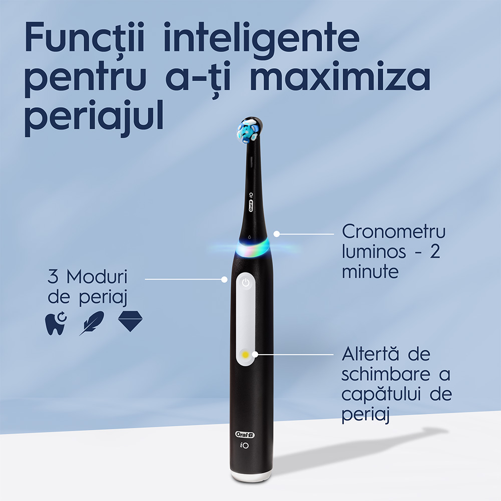 Periuta de dinti electrica ORAL-B IO3, 8800 miscari/min, Curatare 3D, 3 programe, 2 capete extra, negru