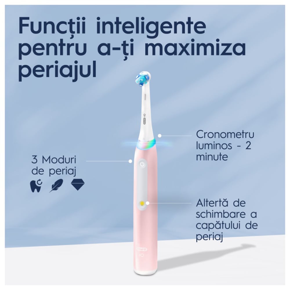 Periuta de dinti electrica ORAL-B iO3, 8800 miscari/min, Curatare 3D, Timer, 3 programe, 1 capat, roz