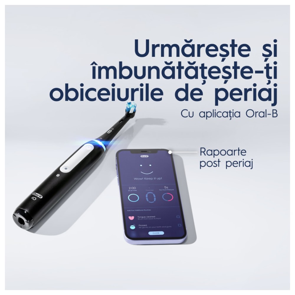 Periuta de dinti electrica ORAL-B iO4, Bluetooth, 40000 pulsatii/min, Curatare 3D, 4 programe, 1 capat, negru