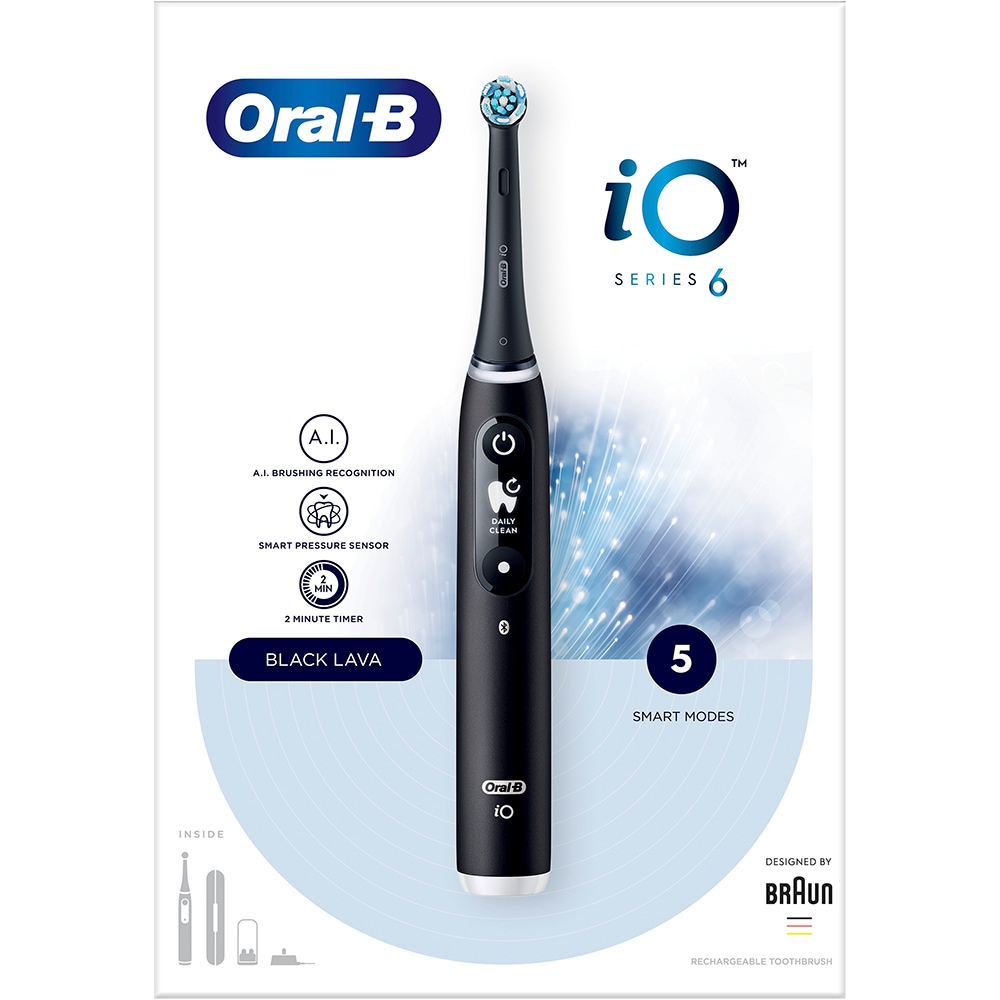Periuta de dinti electrica ORAL-B iO6, Bluetooth, 8800 miscari/min, Curatare 3D, 5 programe, 1 capat, negru