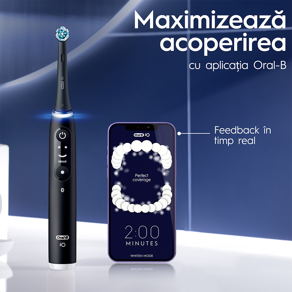 Periuta de dinti electrica ORAL-B iO6, Bluetooth, 8800 miscari/min, Curatare 3D, 5 programe, 1 capat, negru