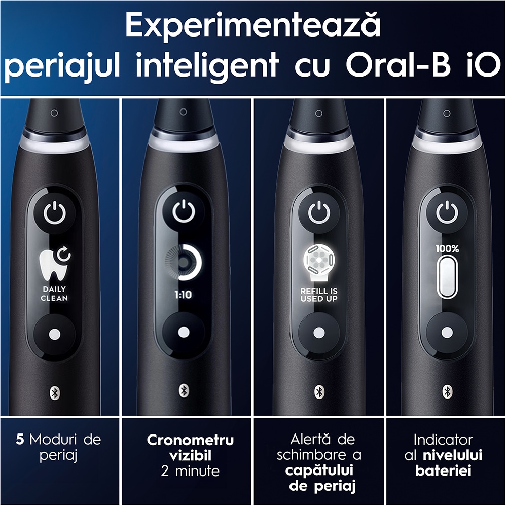 Periuta de dinti electrica ORAL-B iO6, Bluetooth, 8800 miscari/min, Curatare 3D, 5 programe, 1 capat, negru