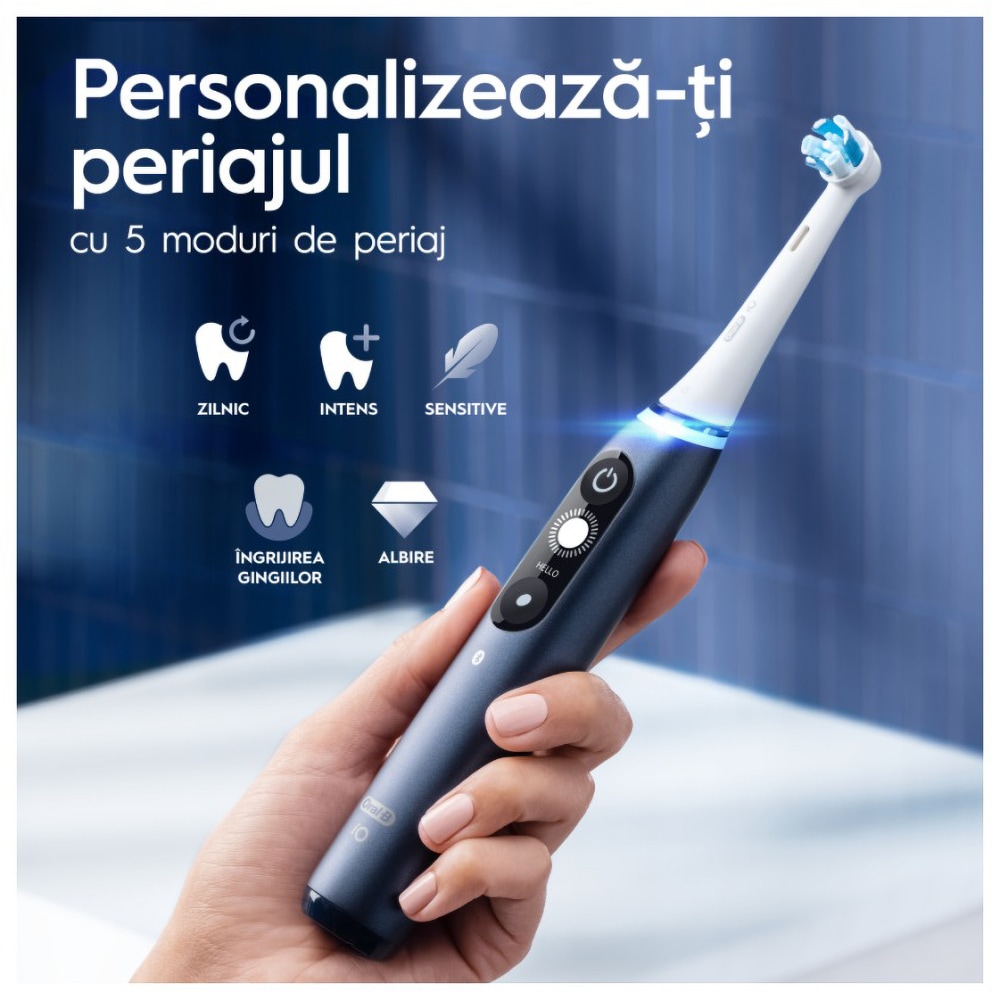 Periuta de dinti electrica ORAL-B iO7, Bluetooth, 40000 miscari/min, Curatare 3D, 5 programe, 1 capat, albastru