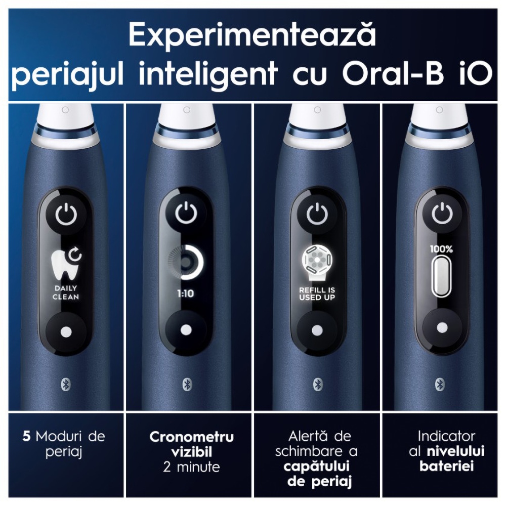 Periuta de dinti electrica ORAL-B iO7, Bluetooth, 40000 miscari/min, Curatare 3D, 5 programe, 1 capat, albastru