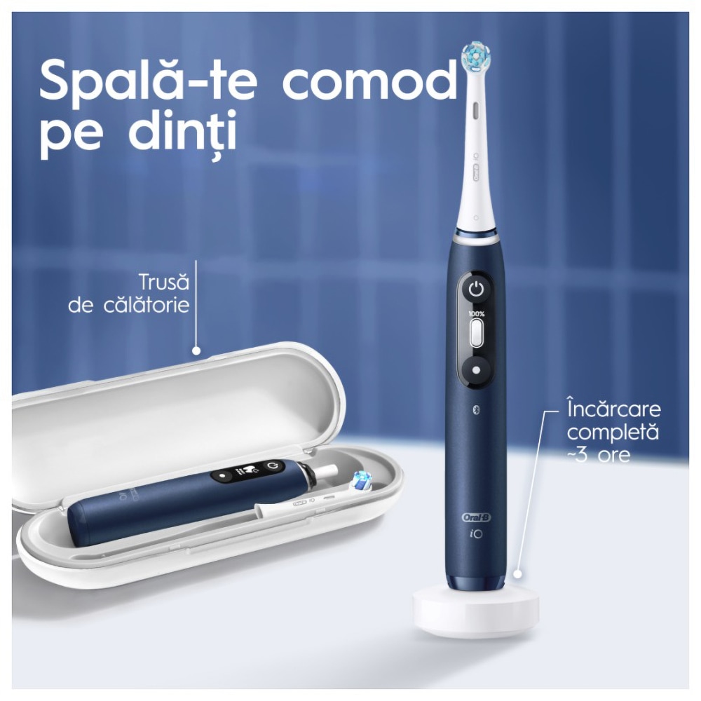 Periuta de dinti electrica ORAL-B iO7, Bluetooth, 40000 miscari/min, Curatare 3D, 5 programe, 1 capat, albastru