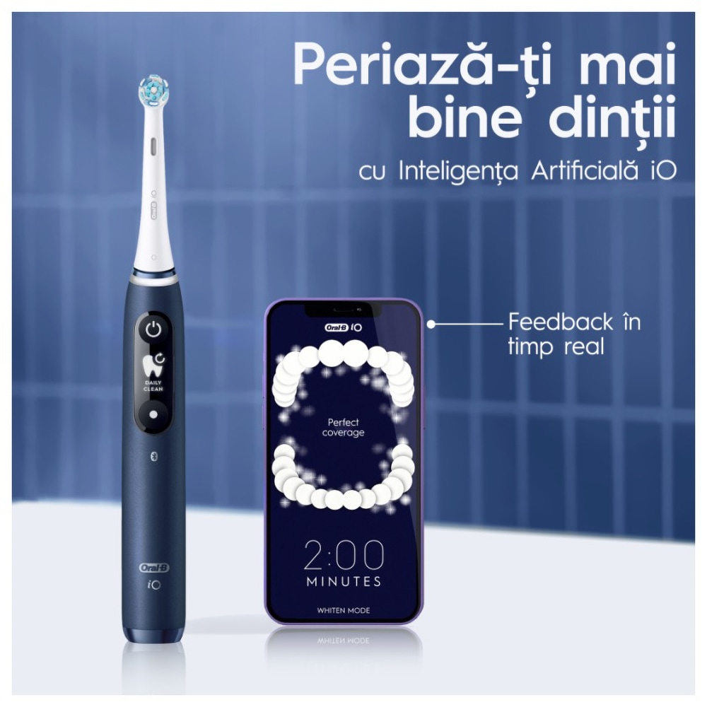 Periuta de dinti electrica ORAL-B iO7, Bluetooth, 40000 miscari/min, Curatare 3D, 5 programe, 1 capat, albastru