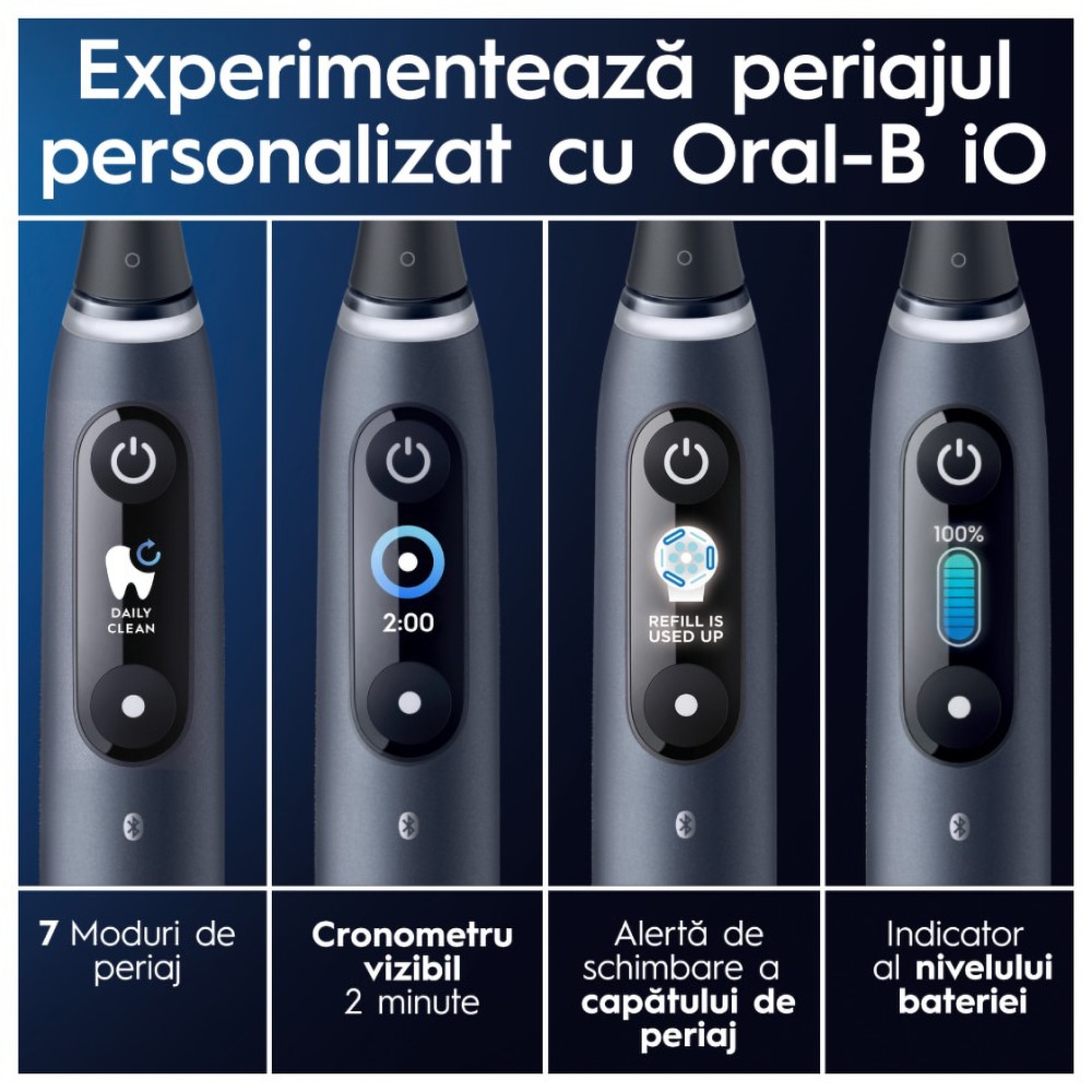 Set 2 Periute de dinti electrice ORAL-B iO9 , Tehnologie Magnetica si Micro-Vibratii, 8800 pulsatii/min, 7 moduri, 2 capete, trusa de calatorie, negru/roz