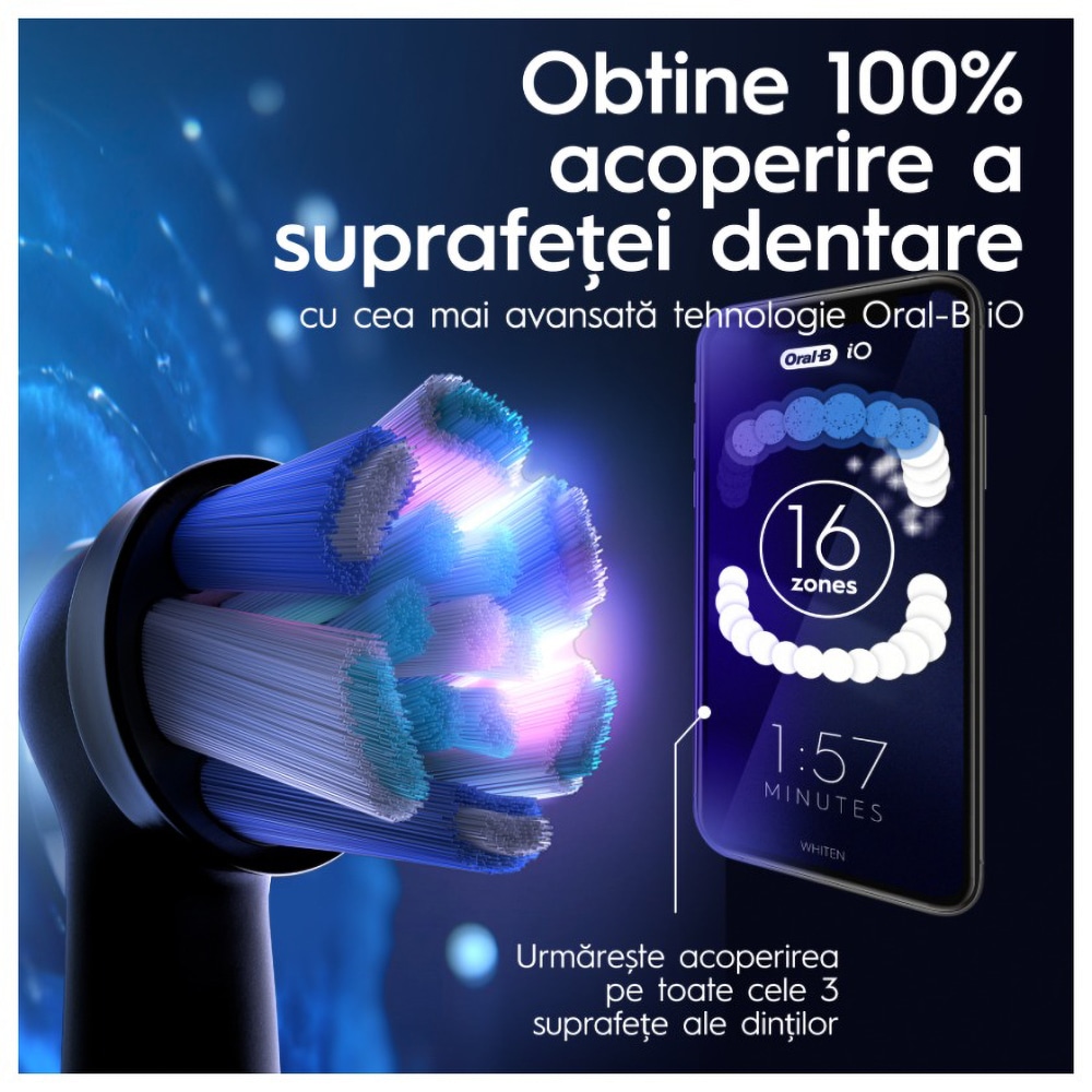 Set 2 Periute de dinti electrice ORAL-B iO9 , Tehnologie Magnetica si Micro-Vibratii, 8800 pulsatii/min, 7 moduri, 2 capete, trusa de calatorie, negru/roz