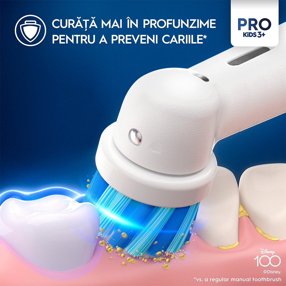 Periuta de dinti electrica copii ORAL-B Pro Kids Mikey, 7600 miscari/min, Curatare 2D, 2 programe, 1 capat, albastru