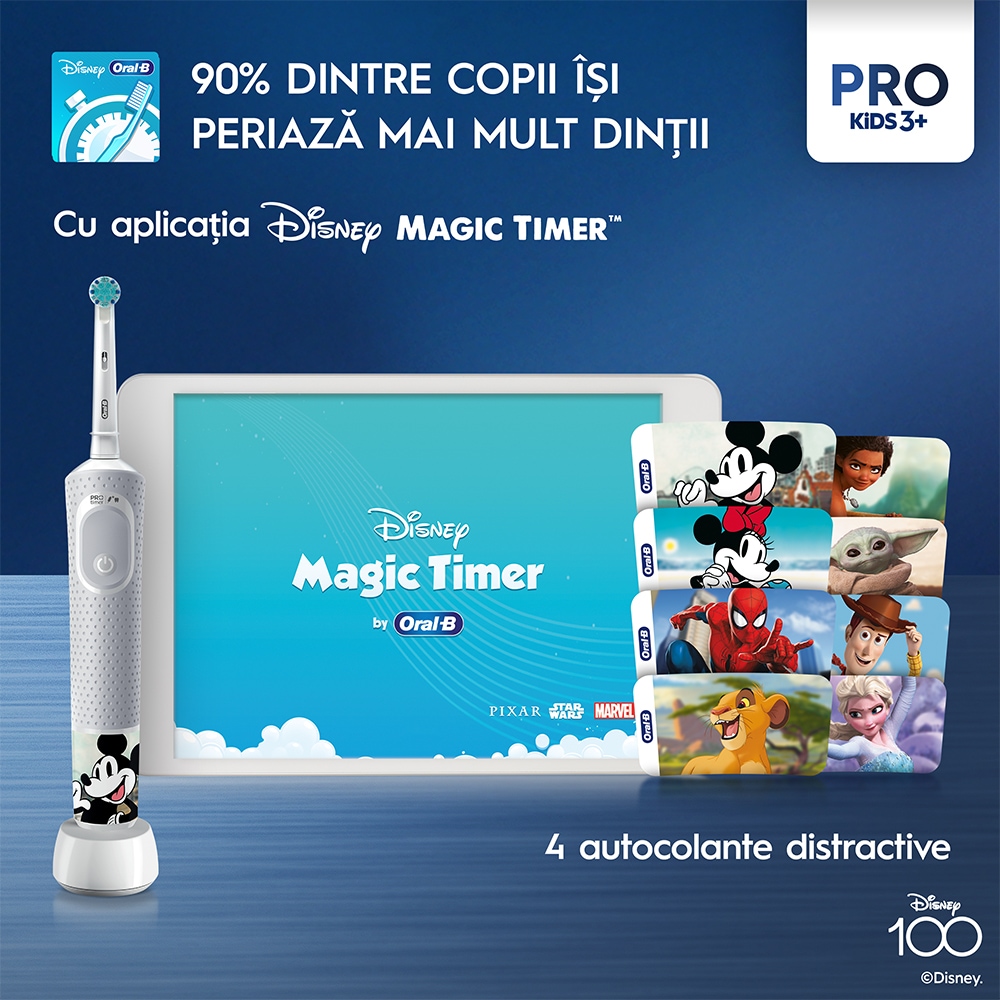 Periuta de dinti electrica copii ORAL-B Pro Kids Mikey, 7600 miscari/min, Curatare 2D, 2 programe, 1 capat, albastru
