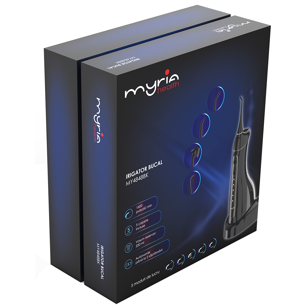 Irigator bucal MYRIA MY4848BK, 5 capete, 220ml, negru