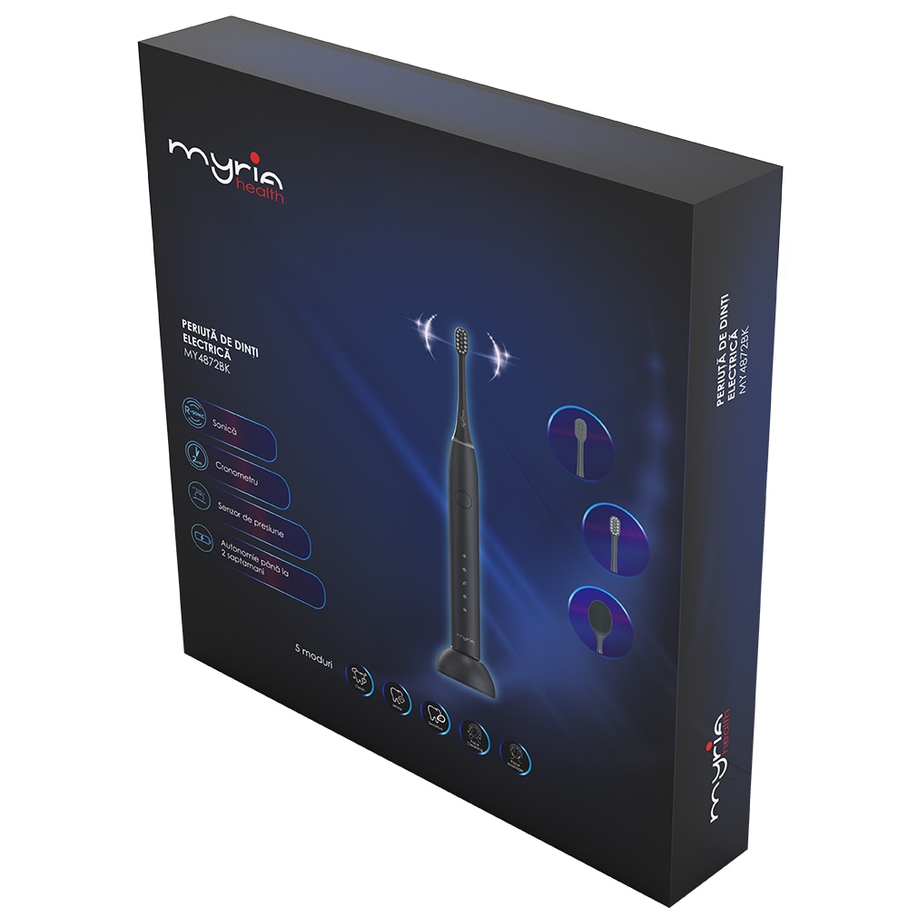 Periuta de dinti electrica MYRIA MY4872BK, 5 programe, 4 capete, negru