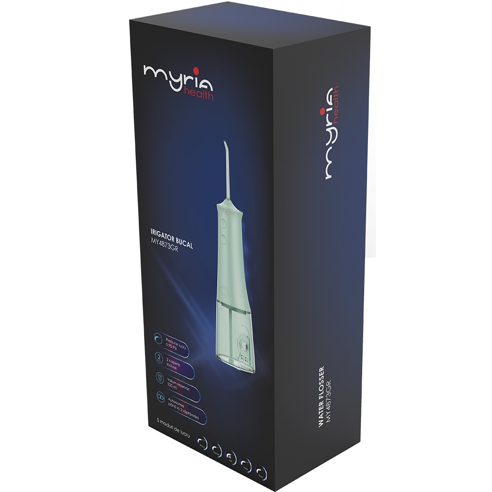 Irigator bucal MYRIA MY4873GR, 5 viteze, 2 capete, 220ml, verde