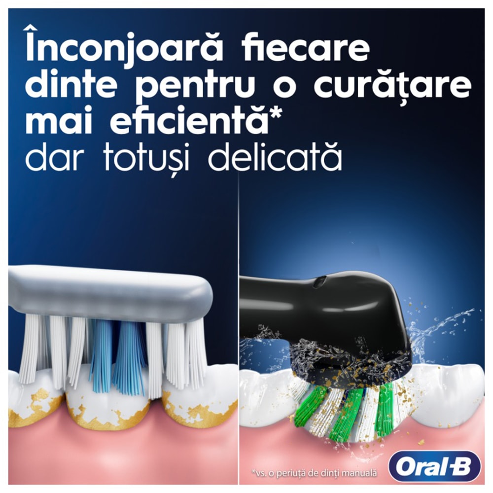 Periuta de dinti electrica ORAL-B Pro 1, 20000 pulsatii/min, Curatare 3D, Timer, 1 program, 1 capat, negru