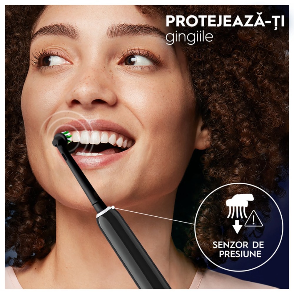 Periuta de dinti electrica ORAL-B Pro 1, 20000 pulsatii/min, Curatare 3D, Timer, 1 program, 1 capat, negru