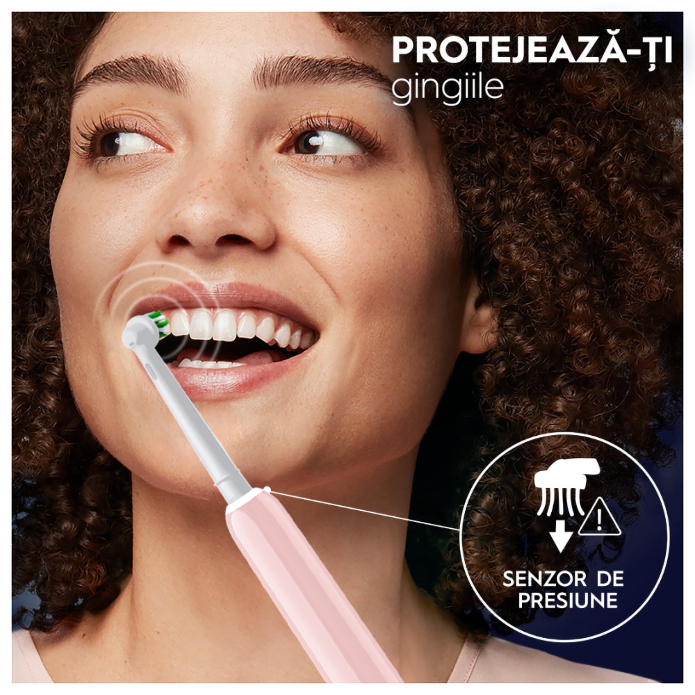Periuta de dinti electrica ORAL-B Pro 1, 20000 pulsatii/min, Curatare 3D, Timer, 1 program, 1 capat, roz