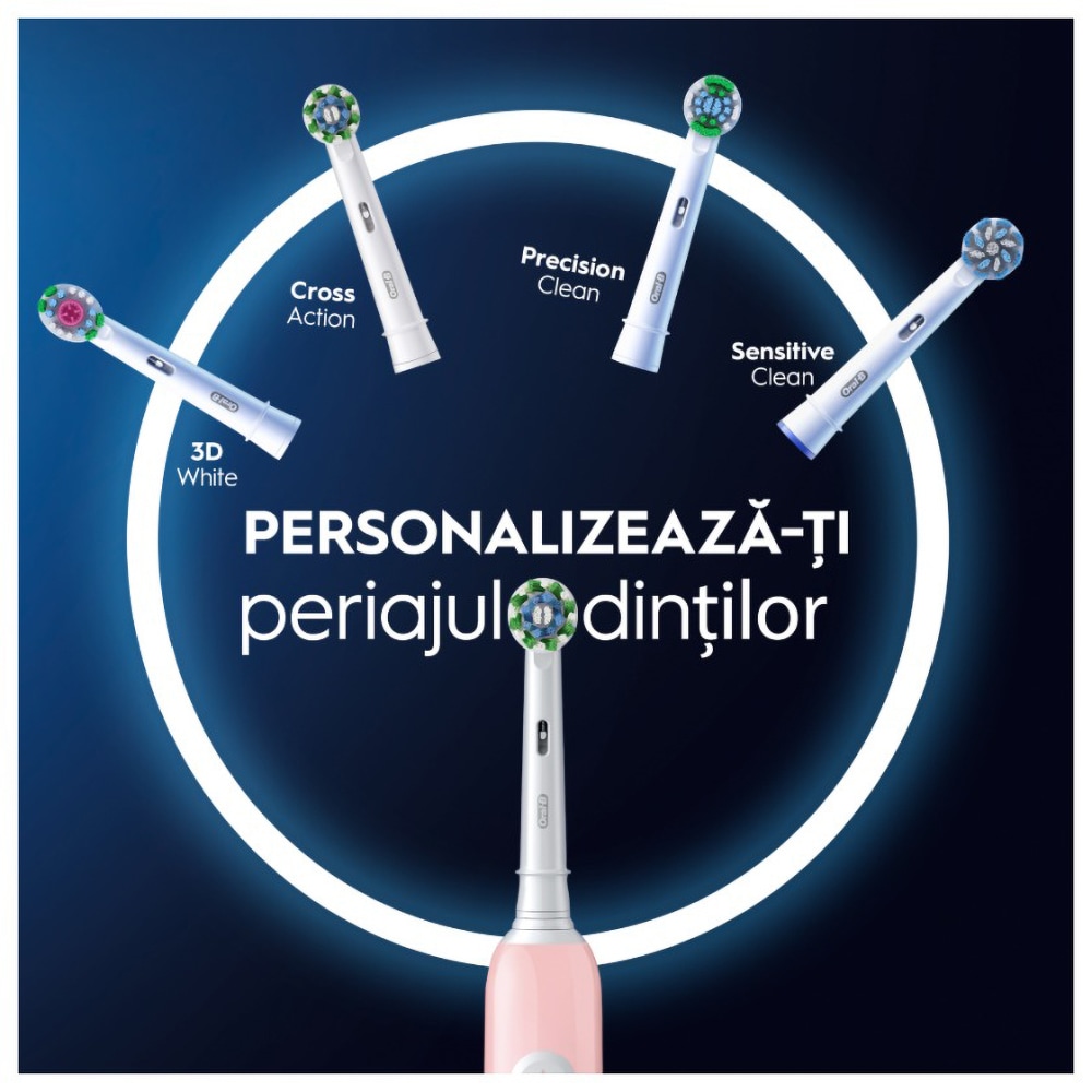 Periuta de dinti electrica ORAL-B Pro 1, 20000 pulsatii/min, Curatare 3D, Timer, 1 program, 1 capat, roz