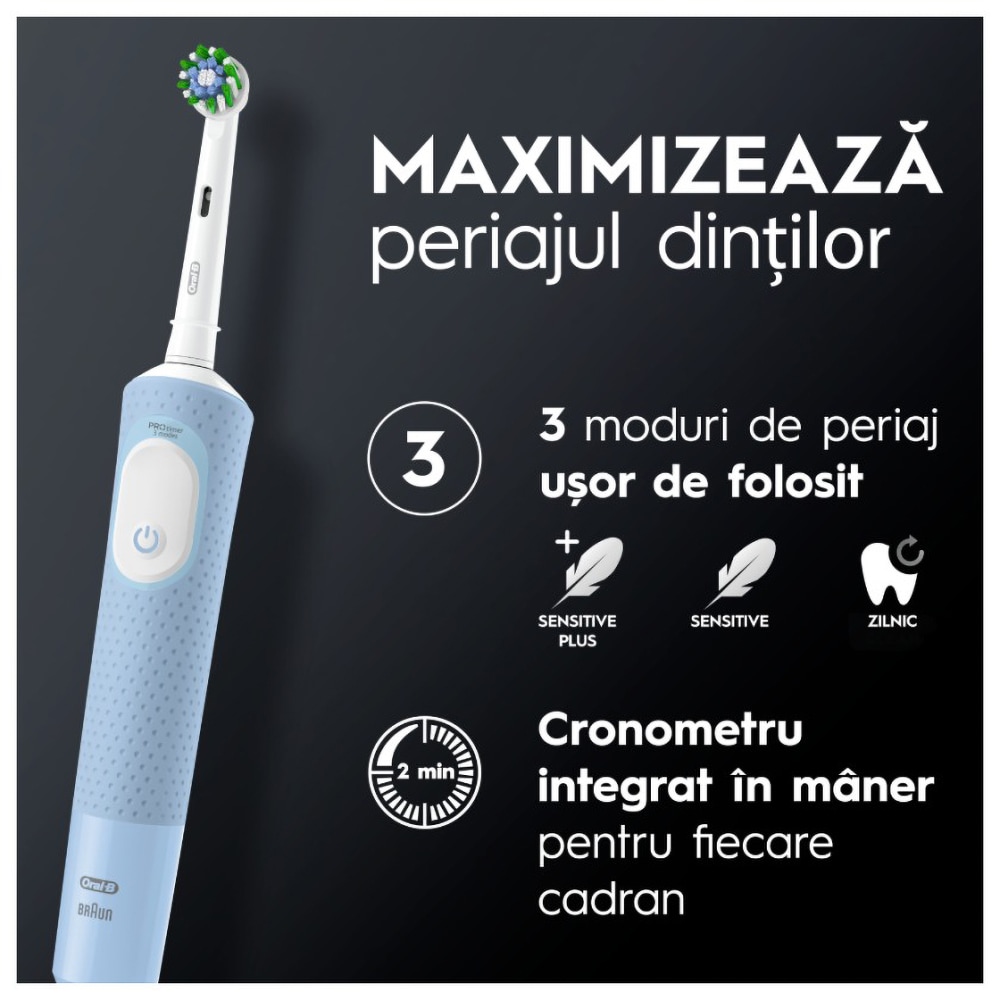 Periuta de dinti electrica ORAL-B Vitality PRO, 7600 miscari/min, Curatare 2D, 3 programe, 1 capat, albastru