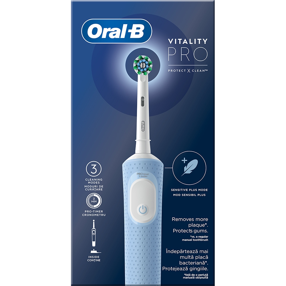 Periuta de dinti electrica ORAL-B Vitality PRO, 7600 miscari/min, Curatare 2D, 3 programe, 1 capat, albastru